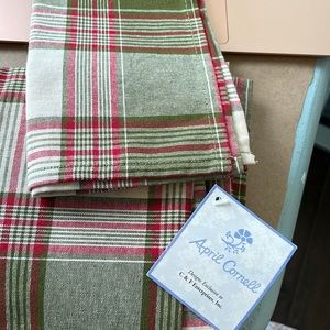 Sold as set of 8 Brand New W Tags red green and cream plaid linen napkins